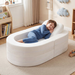 Costway Canapé-Lit Convertible 3-en-1 pour Enfants Lit Pliant Tout en Un avec Housses Zippées Lavables & Coussin en Mousse pour 3+ Ans Blanc