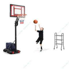 Costway Panier de Basket sur Pied Hauteur Réglable 1,05-2,6 m pour Enfants et Adultes+Porte-ballon de Basket à 3 Niveaux Support de Rangement Noir