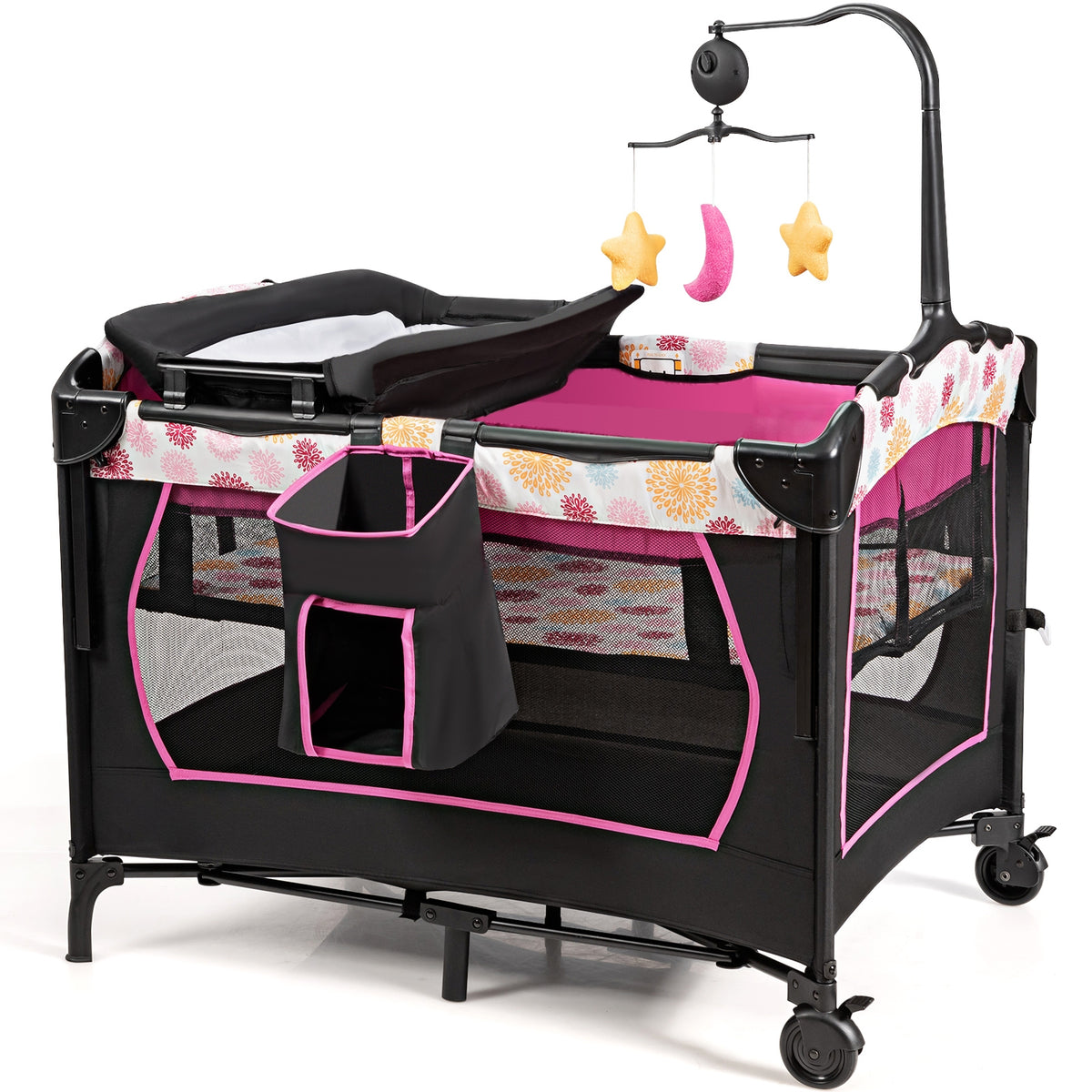 Costway 3 en 1 Lit Parapluie pour Bébé avec Table à Langer pour Bébé 0-36 Mois Hauteur Réglable
