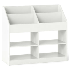 Costway Bibliotheque Enfant 4 Niveaux avec 4 Cubes 4 Compartiments Ouvertes&Anti-Basculement Presentoir Bebe Montessori Charge 60KG Blanc