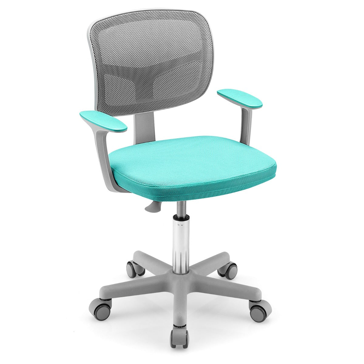 Costway Chaise de Bureau à Roulettes pour Enfants Verrouillage automatique Soutien Lombaire Siège Pivotant Hauteur Réglable 80 - 91,5 CM 3 -10 Ans Vert fonce
