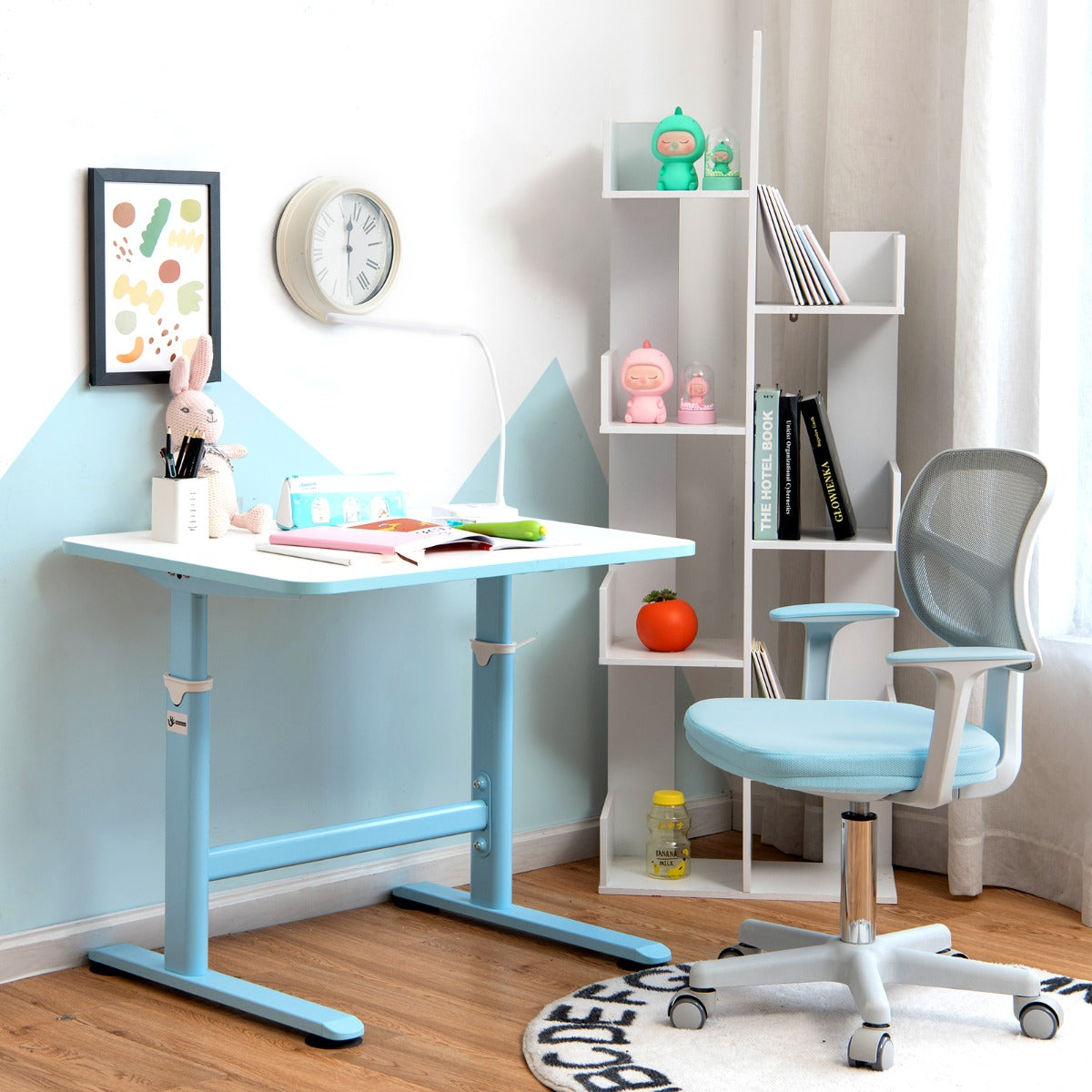 Costway Chaise de Bureau à Roulettes pour Enfants Hauteur Réglable Bleu