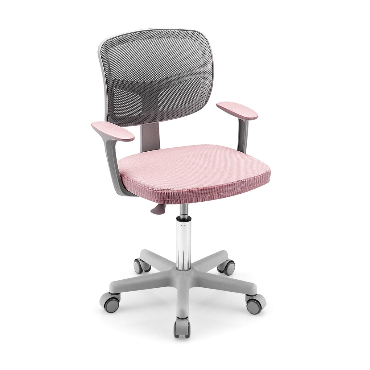 Costway Chaise de Bureau à Roulettes pour Enfants Verrouillage automatique Soutien Lombaire Siège Pivotant Hauteur Réglable 80 - 91,5 CM 3 -10 Ans Rose