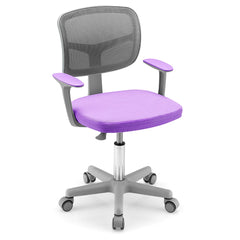 Costway Chaise de Bureau à Roulettes pour Enfants Verrouillage automatique Soutien Lombaire Siège Pivotant Hauteur Réglable 80 - 91,5 CM 3 -10 Ans Violet