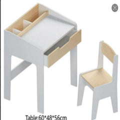Costway Bureau Enfant avec Chaise 1 Tiroir et 3 Compartiments Table d'Activité Tout-petits avec Espace de Rangement Patins Antidérapants Blanc