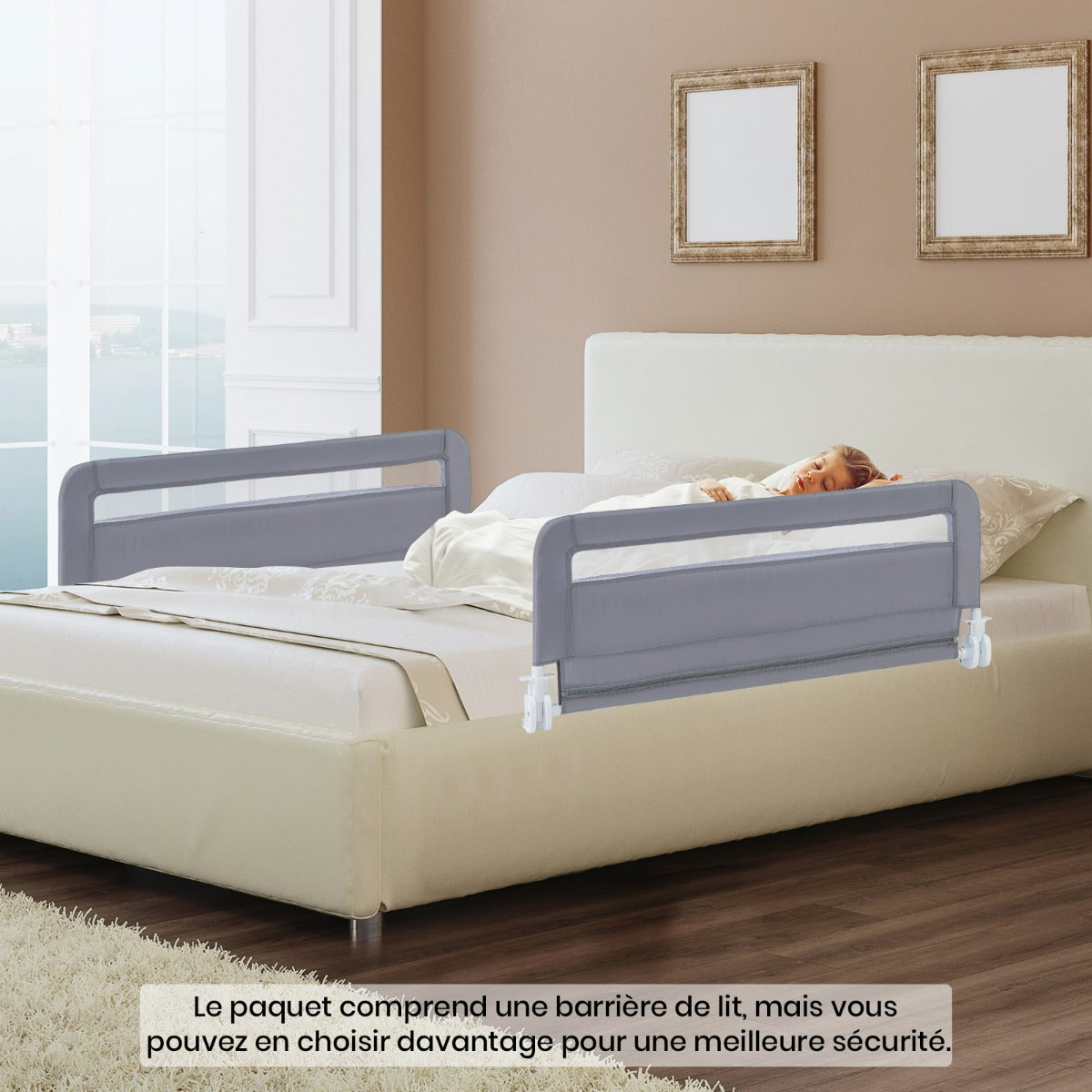 Costway Barrière de Lit Enfants 100 x 42 cm avec Sangles Barrière de Sécurité Pliable avec Tissu en Maille Respisante Angle Réglable 0°à 180° Gris