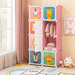 Costway Meuble Rangement Enfants 8 Cubes avec Motif d'Animaux Armoire Modulable Enfants avec Cadre Métallique Charge 10kg Rose