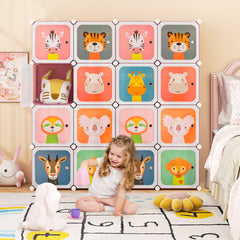 Costway Meuble Rangement Enfants 8 Cubes avec Motif d'Animaux Armoire Modulable Enfants avec Cadre Métallique Charge 10kg Rose
