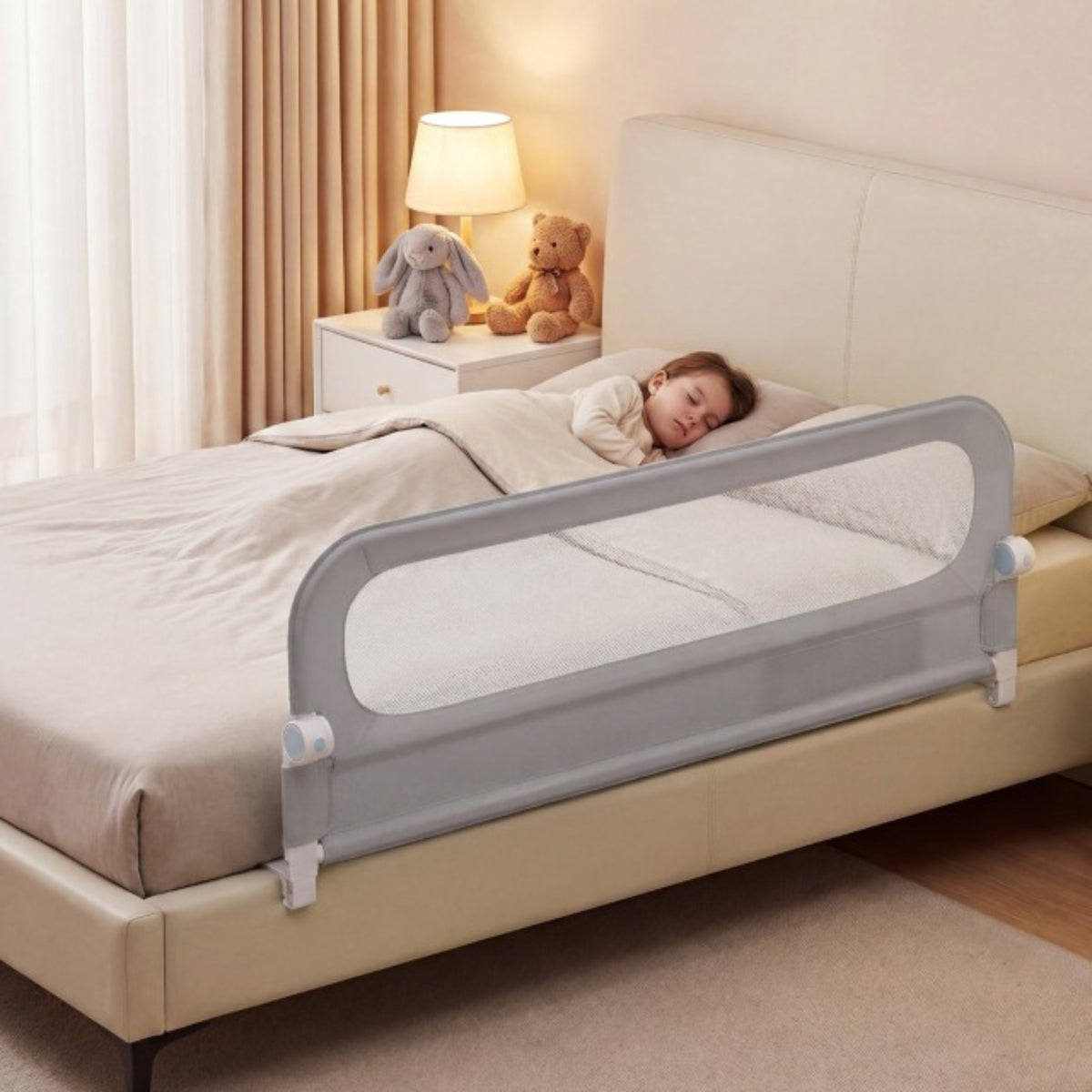 Costway Lot de 2 Barrières de Lit Pliable Ajustable de 178 CM Gris + Barrière de Lit Pliable pour Bébé Ajustable de 148 CM avec Housse Amovible Gris