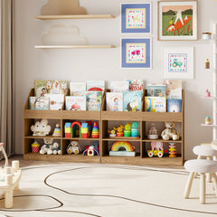 Costway Bibliotheque Enfant 4 Niveaux avec 4 Cubes 4 Compartiments Ouvertes&Anti-Basculement Presentoir Bebe Montessori Charge 60KG Naturel