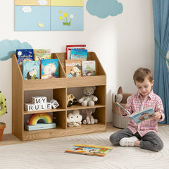 Costway Bibliotheque Enfant 4 Niveaux avec 4 Cubes 4 Compartiments Ouvertes&Anti-Basculement Presentoir Bebe Montessori Charge 60KG Naturel