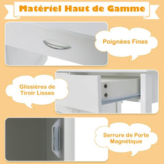 Costway Bureau d'Étude pour Enfants avec Chaise Poste de Travail en Bois avec Séparateurs de Livres Tiroir de Rangement pour 3 Ans+ Blanc
