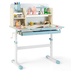 Costway Bureau d'Etude pour Enfants Table d'Ecriture Réglable en Hauteur Plateau Inclinable Bureau Enfants pour 3-12 Ans Bleu