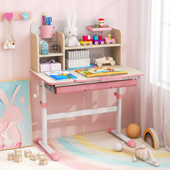 Costway Bureau d'Etude pour Enfants Table d'Ecriture Réglable en Hauteur Plateau Inclinable Bureau Enfants pour 3-12 Ans Rose
