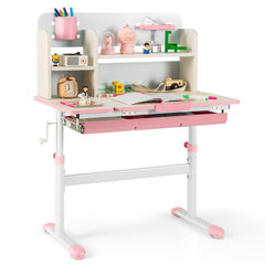 Costway Bureau d'Etude pour Enfants Table d'Ecriture Réglable en Hauteur Plateau Inclinable Bureau Enfants pour 3-12 Ans Rose