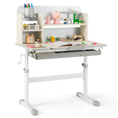 Costway Bureau d'Etude pour Enfants Table d'Ecriture Réglable en Hauteur Plateau Inclinable Bureau Enfants pour 3-12 Ans Gris