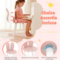 Costway Coiffeuse pour Enfants avec Lumières Table de Maquillage Princesse Lapin avec Miroir Lumineux Étagères Ouvertes & Tiroirs de Rangement Blanc