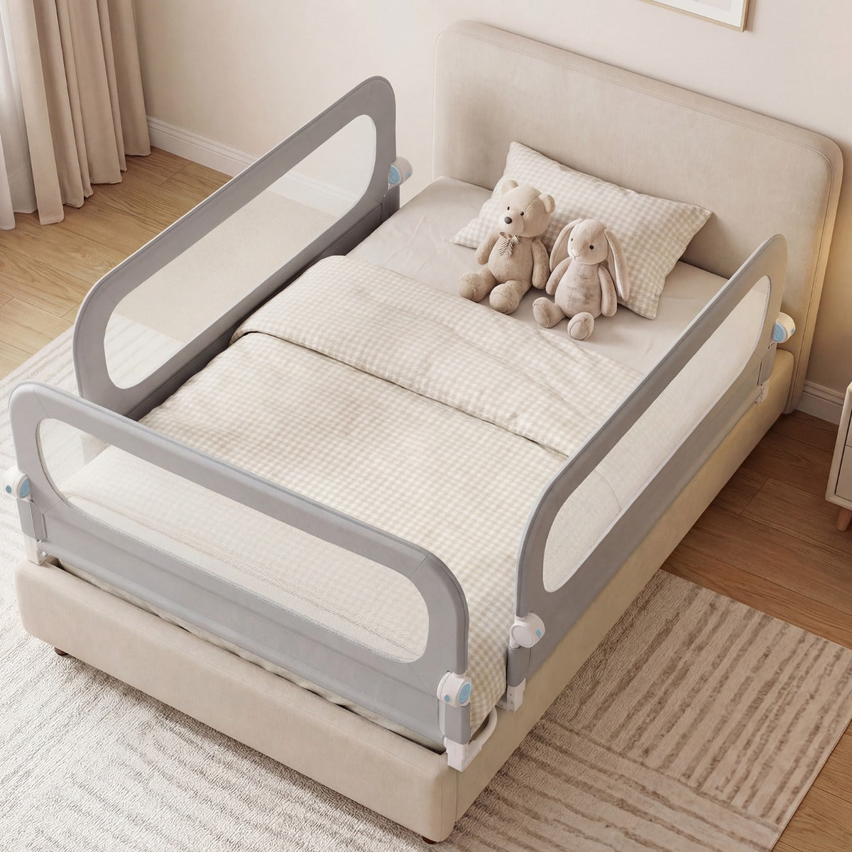 Costway Barrière de Lit Pliable pour Bébé Barrière de Lit Ajustable de 148 CM avec Housse Amovible en Tissu Oxford & Base en U Robuste Gris