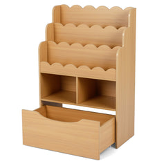 Costway Bibliotheque Enfant à 5 Niveaux avec Tiroir sur Roulettes Etagere Livre Enfant avec 2 Compartiments Ouverts 60 x 30 x 91 cm Naturel