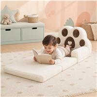 Costway 2-en-1 Chaise Pliante pour Enfants 18 à 36 Mois Canapé Enfant Housse Amovible Poche de Rangement à l'Arrière Marron