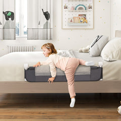 Costway Barrière de Lit Pliable pour Bébé avec Housse en Tissu Oxford Détachable et Sangle en Y Supplémentaire Barrière de Lit Rabattable Gris Foncé