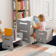 Costway Ensemble Table et Chaises pour Enfants 3PCS Bureau avec 2 Tabourets et Table d'Activités Coins Arrondis Poignées Intégrées Gris