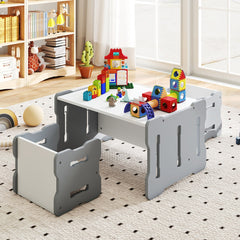 Costway Ensemble Table et Chaises pour Enfants 3PCS Bureau avec 2 Tabourets et Table d'Activités Coins Arrondis Poignées Intégrées Gris