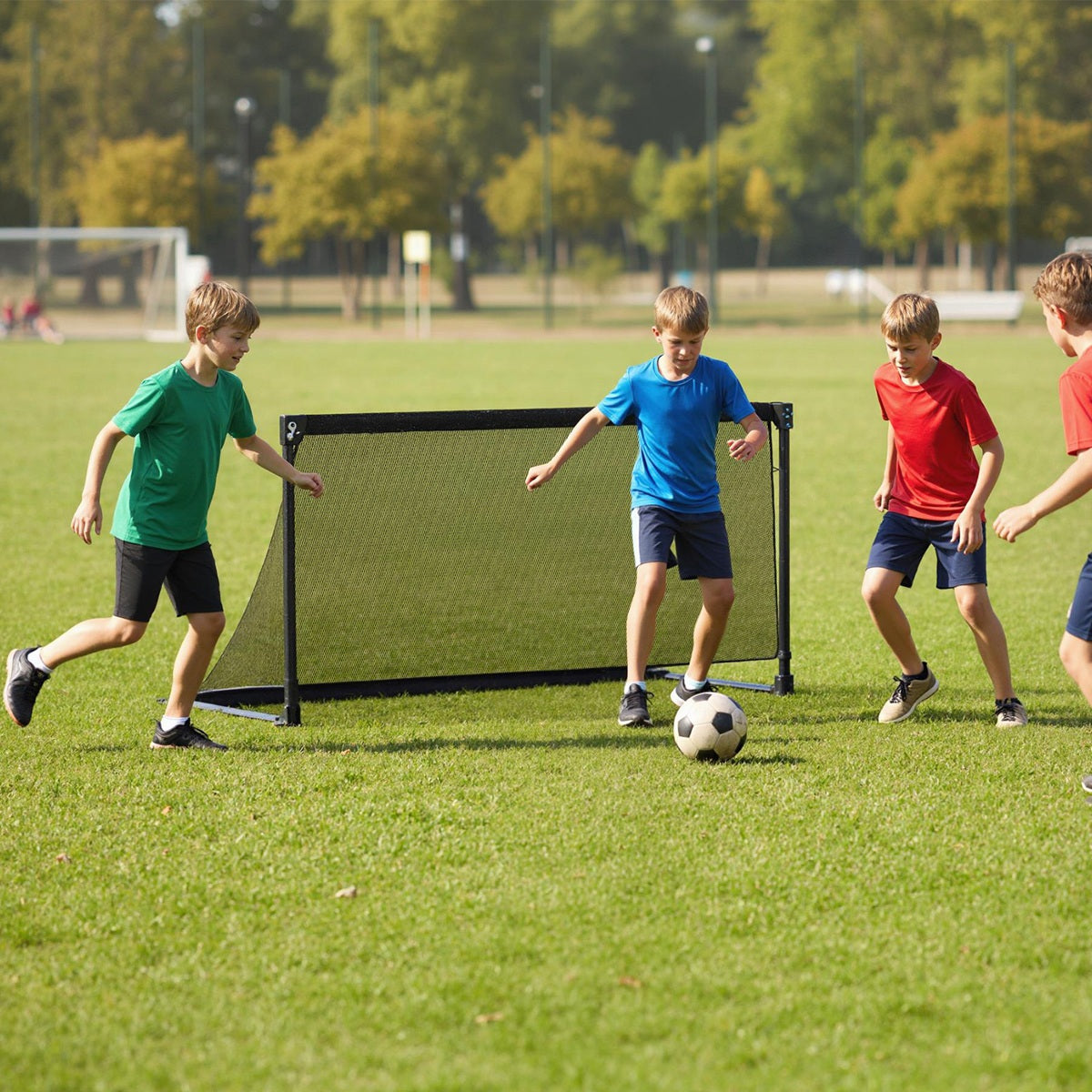 Costway But de Football pour Enfant Cage de Foot Pop-Up avec Cadre Métal Filet Piquets de Terre Sac de Rangement pour 6+ Ans 150 x 71 x 76 cm