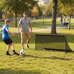 Costway But de Football pour Enfant Cage de Foot Pop-Up avec Cadre Métal Filet Piquets de Terre Sac de Rangement pour 6+ Ans 150 x 71 x 76 cm