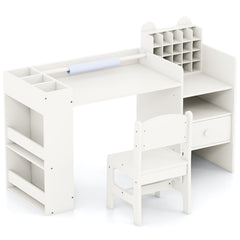 Costway Ensemble Table et Chaises pour Enfants Bureau de Peinture pour Enfants avec Porte-rouleau de Papier Amovible et Armoire Cubique Blanc