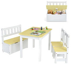 Costway Ensemble de Table et Chaises pour Enfant avec Table 2 Chaises et Banc de Rangement 2 en 1 pour Étudier et Manger Naturel