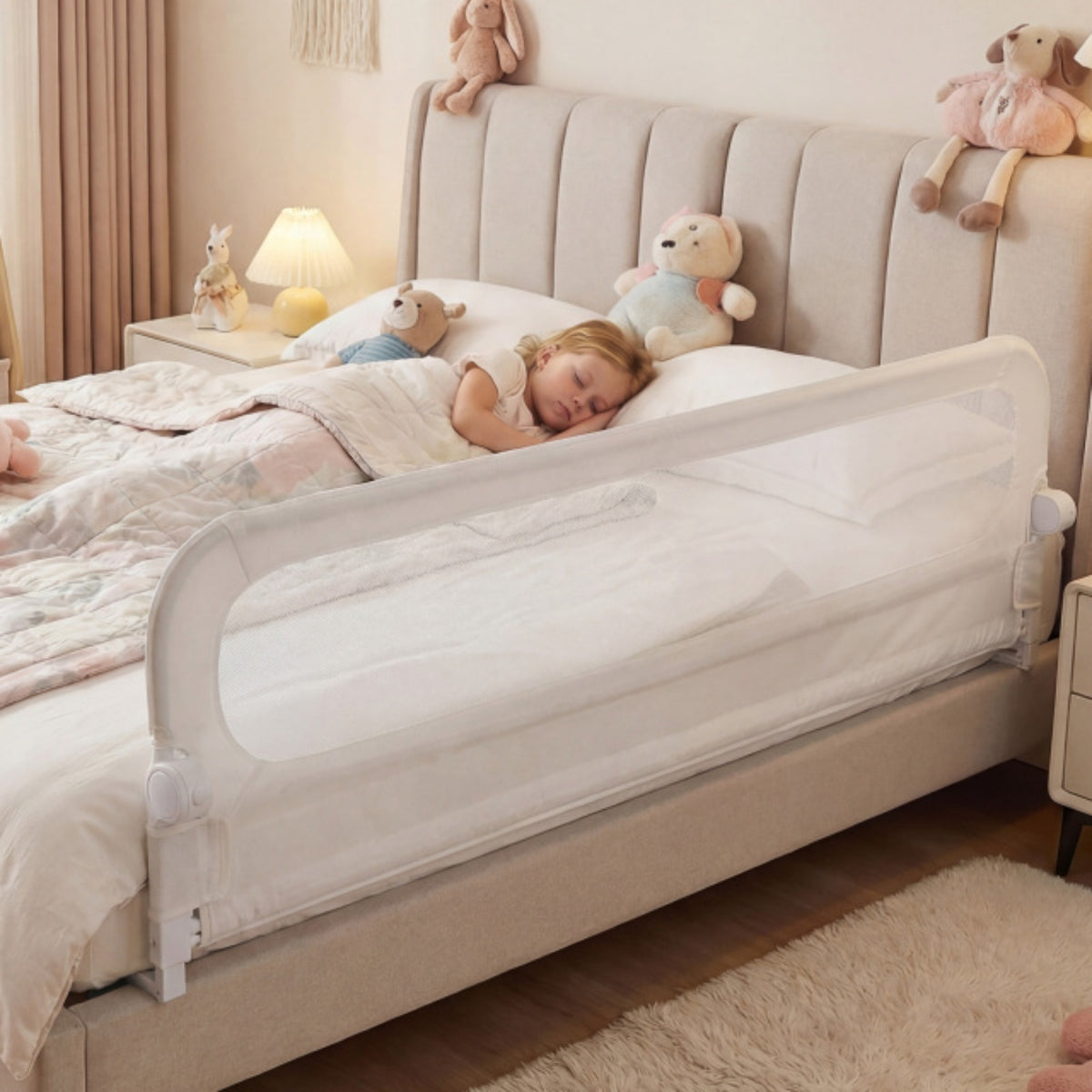 Costway Barrière de Lit Bébé Pliable Ajustable de 178 CM Blanc + Barrière de Lit Pliable Ajustable de 198 CM avec Housse Amovible Blanc