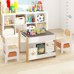 Costway Table et Chaise Enfants 4 en 1 Table d’Activité pour Tout-Petits avec Plateaux Réversibles Double Face & Bibliothèques Latérales Naturel