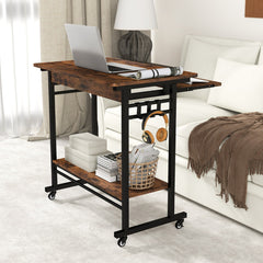 Costway Bureau d'Ordinateur à Roulettes Bureau Informatique Mobile avec Plateau Clavier Extractible pour Bureau à Domicile Chambre d’Enfant Marron