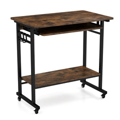 Costway Bureau d'Ordinateur à Roulettes Bureau Informatique Mobile avec Plateau Clavier Extractible pour Bureau à Domicile Chambre d’Enfant Marron