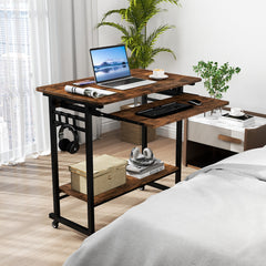 Costway Bureau d'Ordinateur à Roulettes Bureau Informatique Mobile avec Plateau Clavier Extractible pour Bureau à Domicile Chambre d’Enfant Marron