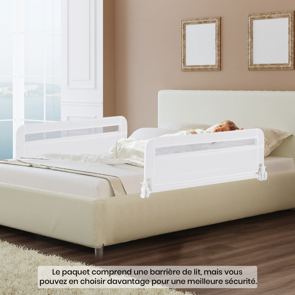 Costway Barrière de Lit Enfants 100 x 42 cm avec Sangles Barrière de Sécurité Pliable avec Tissu en Maille Respisante Angle Réglable 0°à 180° Blanc