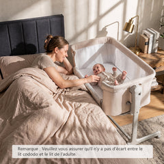Costway Berceau Bébé Cododo Lit Bébé Réglable en Hauteur à 6 Niveaux 4 Roulettes Parois en Filet Respirant Matelas Amovible pour 0-6 Mois Beige