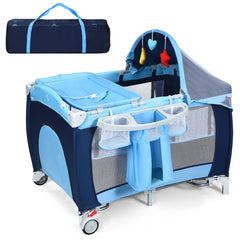 Costway Lit parapluie pour bébé 0-36 mois Lit bébé pliant à roulettes avec accessoires sac de transport 120 x 60 x 76 cm Bleu