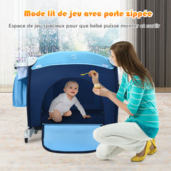 Costway Lit parapluie pour bébé 0-36 mois Lit bébé pliant à roulettes avec accessoires sac de transport 120 x 60 x 76 cm Bleu
