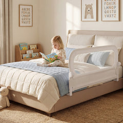 Costway Barrière de Lit Pliable pour Bébé Barrière de Lit Ajustable de 120 CM avec Housse Amovible en Tissu Oxford & Base en U Robuste Blanc