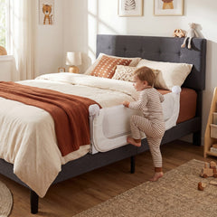 Costway Barrière de Lit Pliable pour Bébé Barrière de Lit Ajustable de 120 CM avec Housse Amovible en Tissu Oxford & Base en U Robuste Blanc
