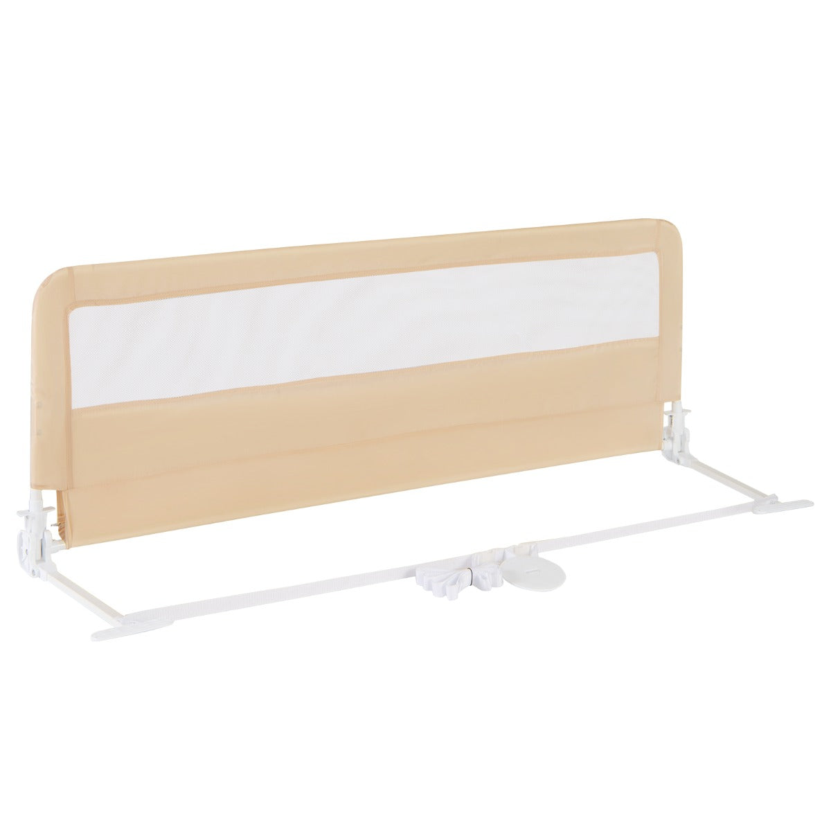 Costway Barrière de Lit Bébé Sûre à Hauteur Ajustable avec Tissu en Maille Durable Ceinture de Fixation Beige