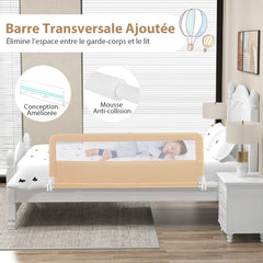 Costway Barrière de Lit Bébé Sûre à Hauteur Ajustable avec Tissu en Maille Durable Ceinture de Fixation Beige