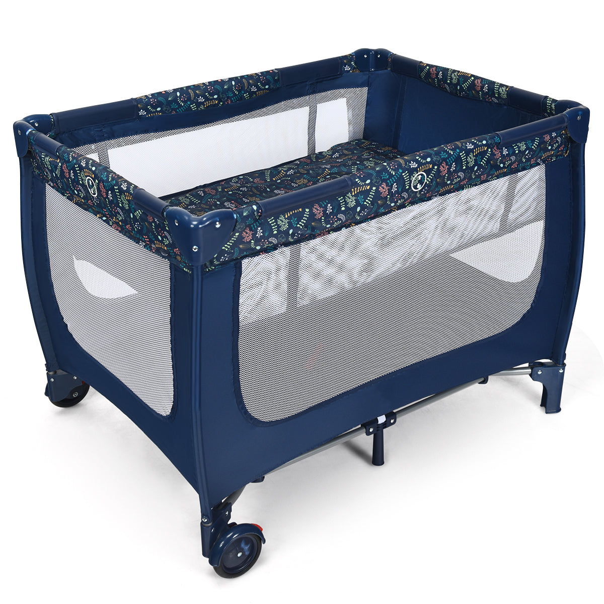 Costway Lit Parapluie pour bébé avec Matelas roulettes Sac de transport Parc Bébé 0-36 Mois Charge Max : 15KG Bleu