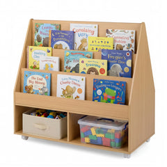 Costway Bibliothèque Enfant avec 3 Niveaux d'Étagères et 2 Compartiments de Rangement 90 x 45,5 x 87 CM pour 3+ Ans Naturel