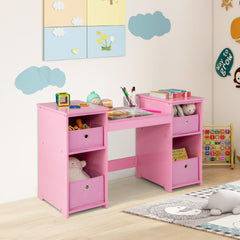 Costway Coiffeuse pour Enfants Design Amovible 2 en 1 avec Coiffeuse et Bureau Coiffeuse de Maquillage Princesse avec 4 Grandes Étagères Rose