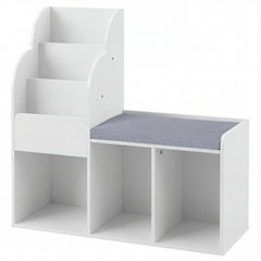 Costway Bibliothèque Banc Enfant 2 en 1 Étagère à Livres avec 3 Cubes Verticaux 3 Compartiments de Rangement Assise Confortable Blanc