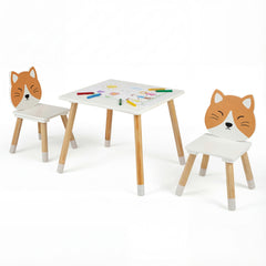 Costway Ensemble Table et Chaises pour Enfants Bureau et Chaises en Bois en Forme de Chat pour Salle de Classe Crèche Maison Blanc + Naturel