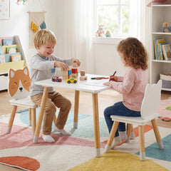 Costway Ensemble Table et Chaises pour Enfants Bureau et Chaises en Bois en Forme de Chat pour Salle de Classe Crèche Maison Blanc + Naturel